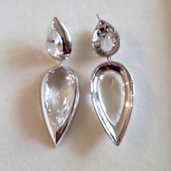 Lily Claspe Large Imara Quarts 14k Rhodium Plated Tear Drops Earings New - Picture 4 of 4